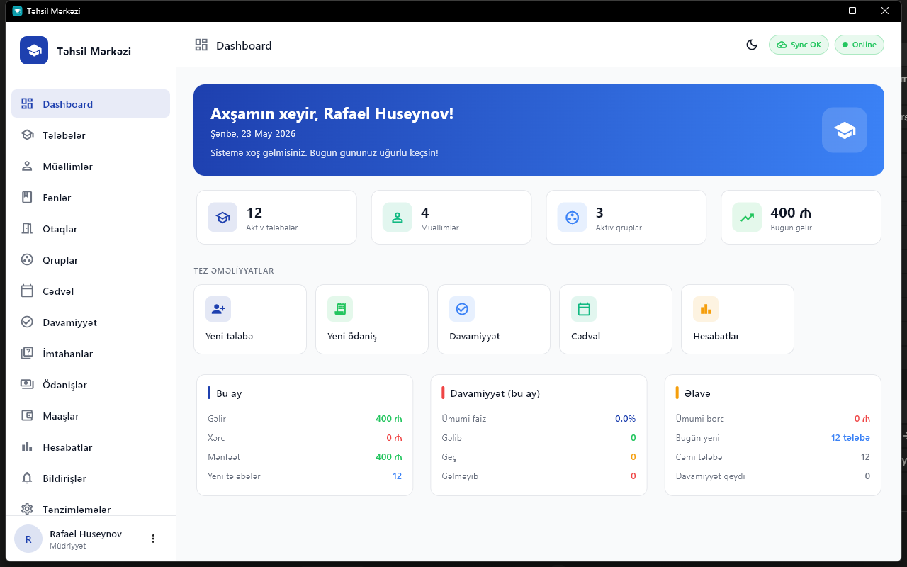 Təhsil Mərkəzi Dashboard